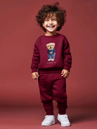 Clever Bear Two Piece Boys Tracksuit in Wine Red