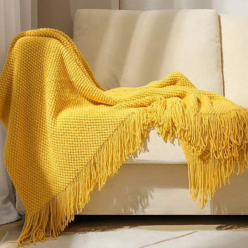 Diamond Grid Throw Blanket in Mango Yellow