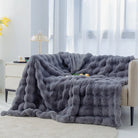 Grey Plush Imitation Rabbit Fur Throw Blanket