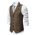 Men's British-Style Lapel Tweed Waistcoat Brown (Side)