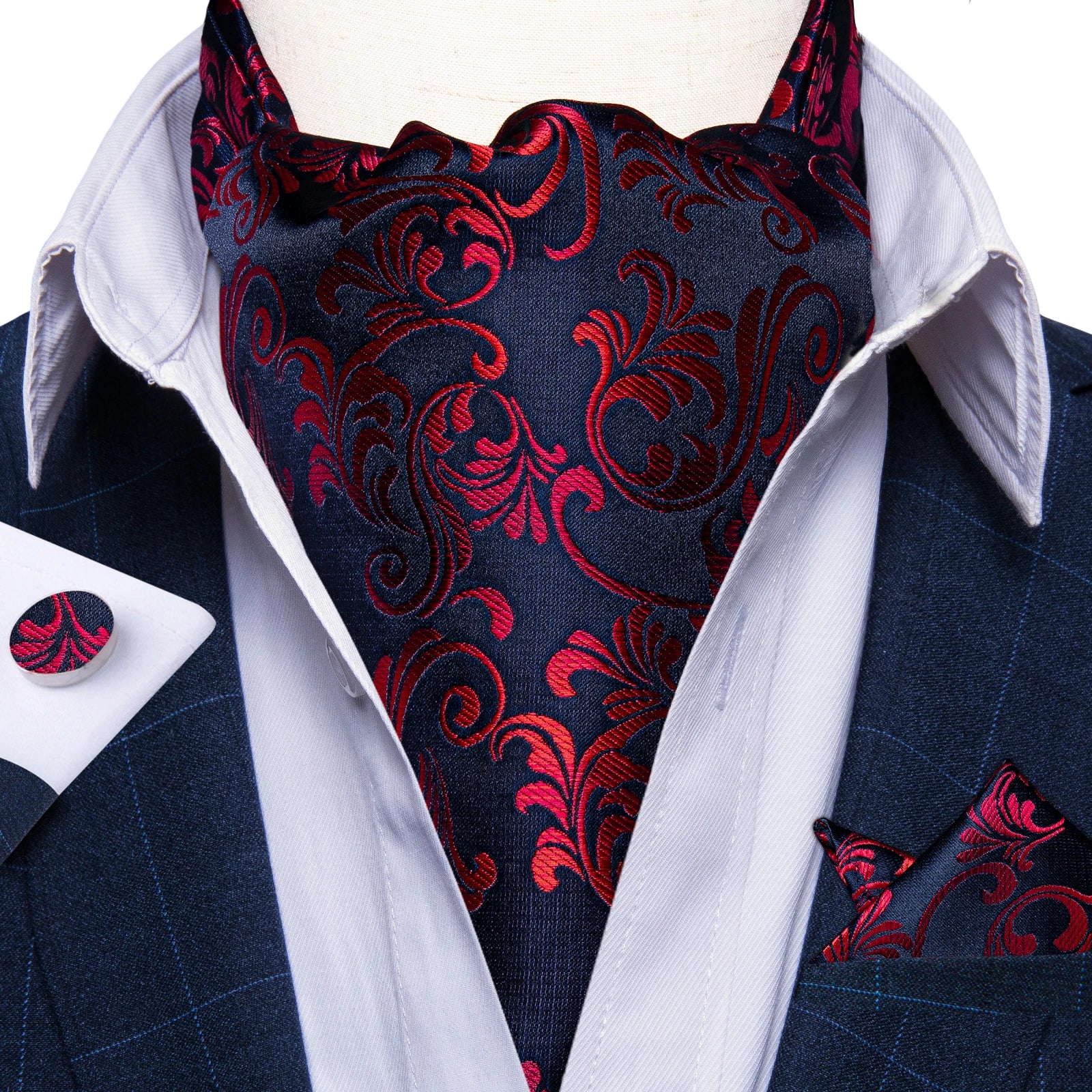 Men's Silk Cravat Set with Cufflinks and Pocket Square