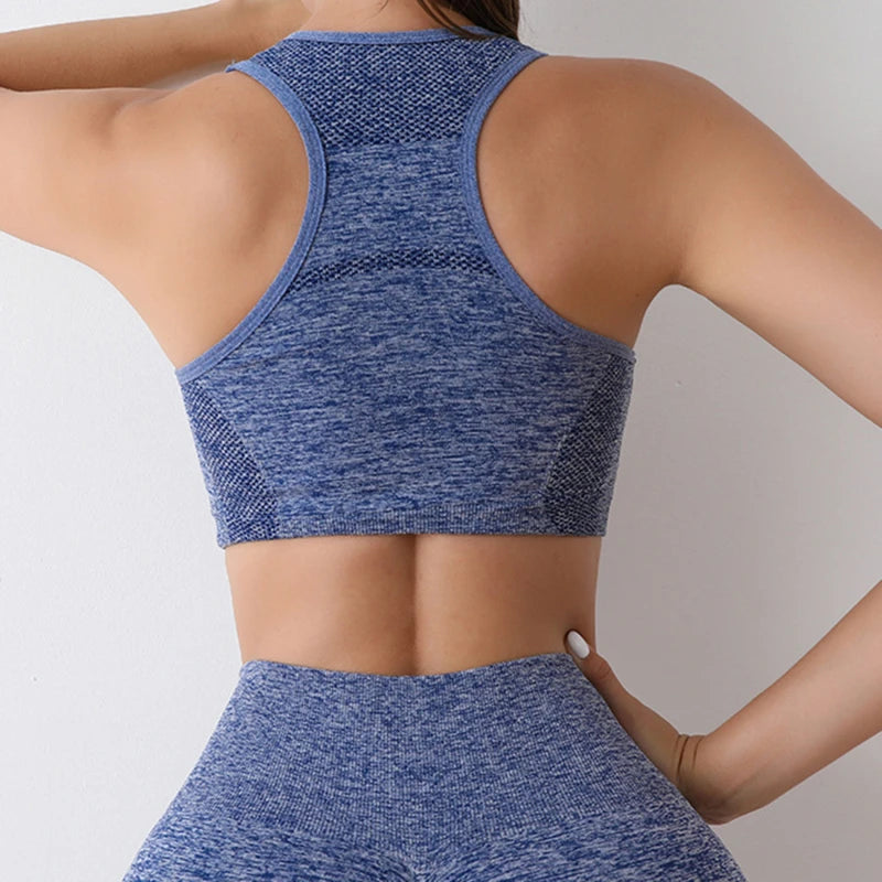 Blue Women's Gym and Yoga Outfit from behind