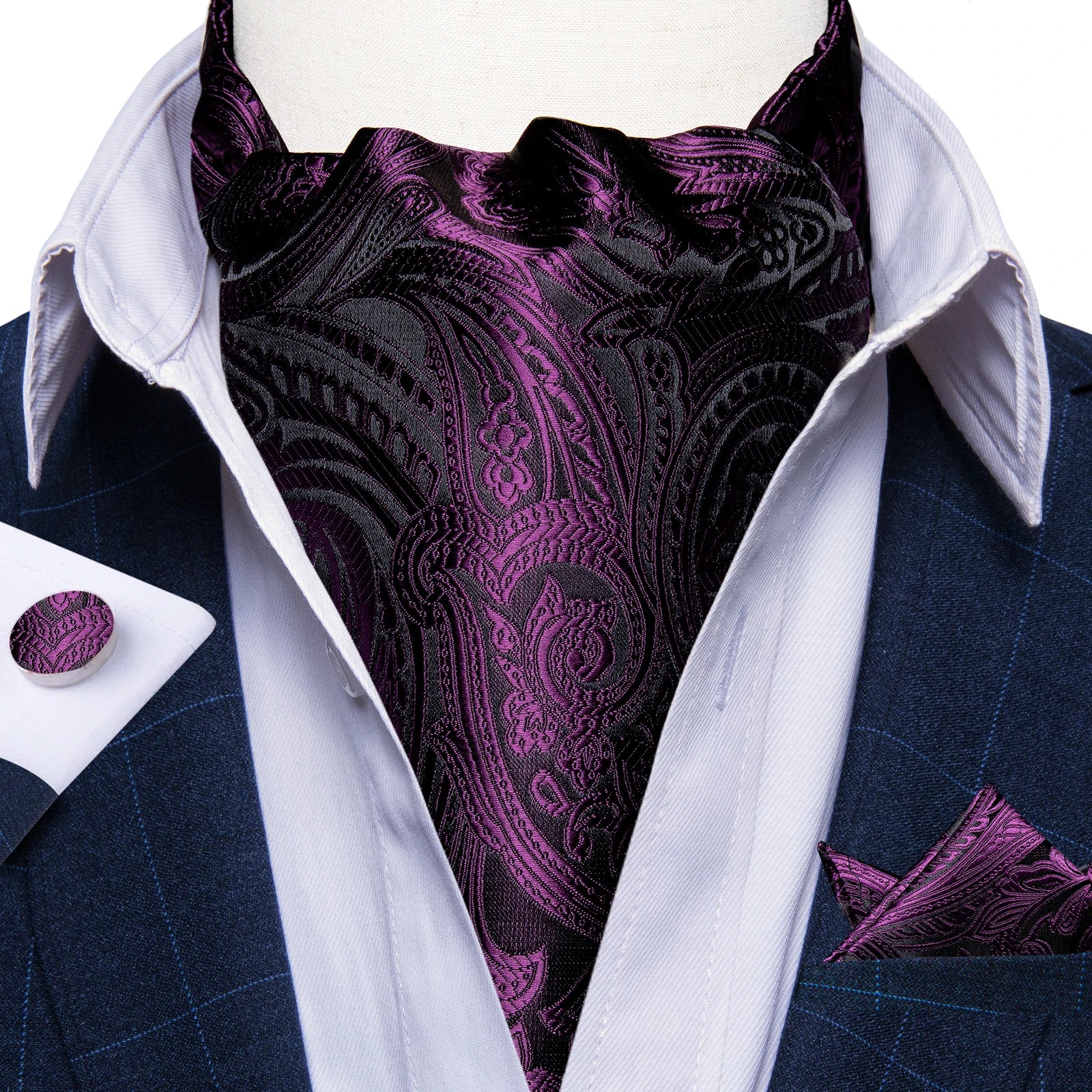 Men's Silk Cravat Set with Cufflinks and Pocket Square