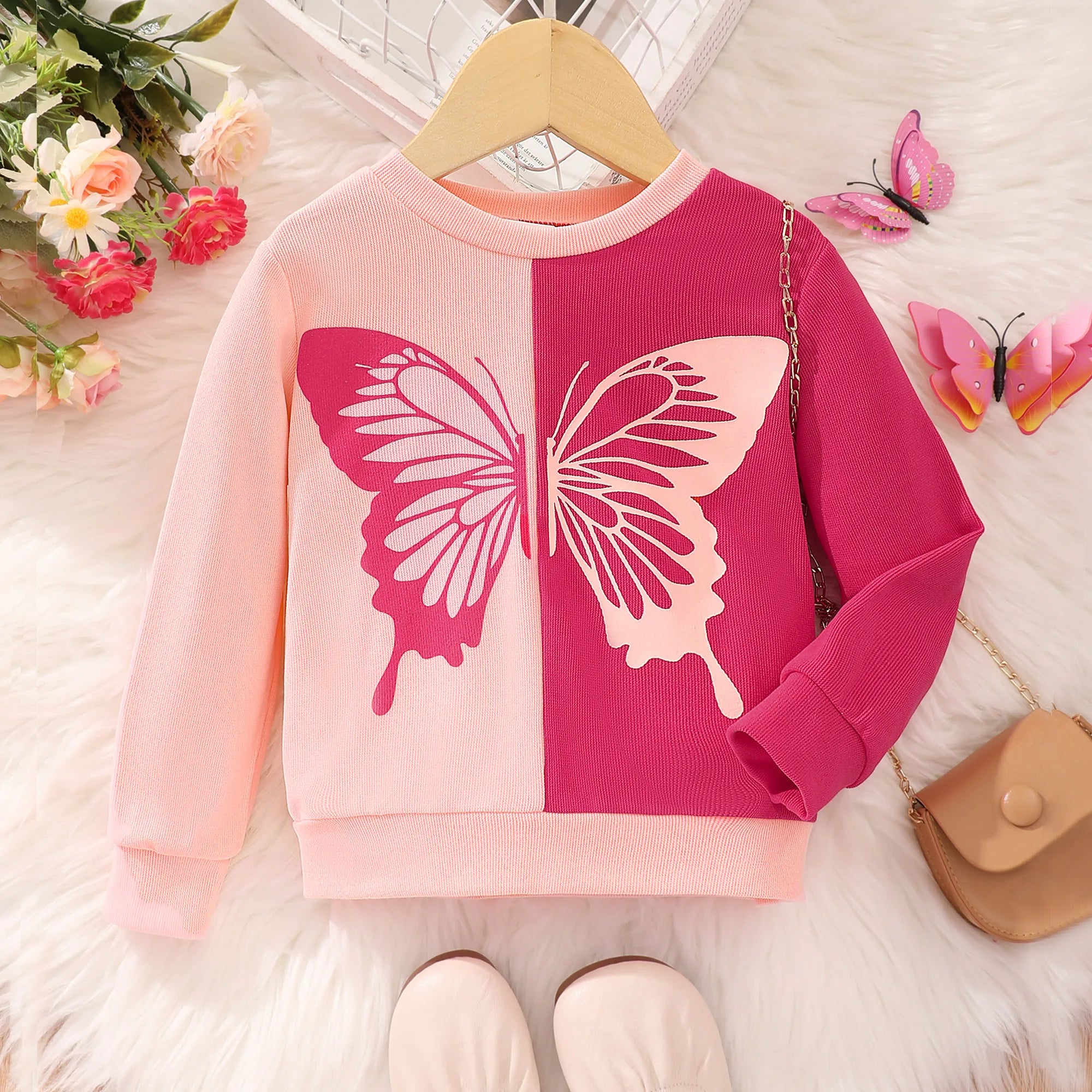 Pink Adorable Butterfly Girls Jumper
