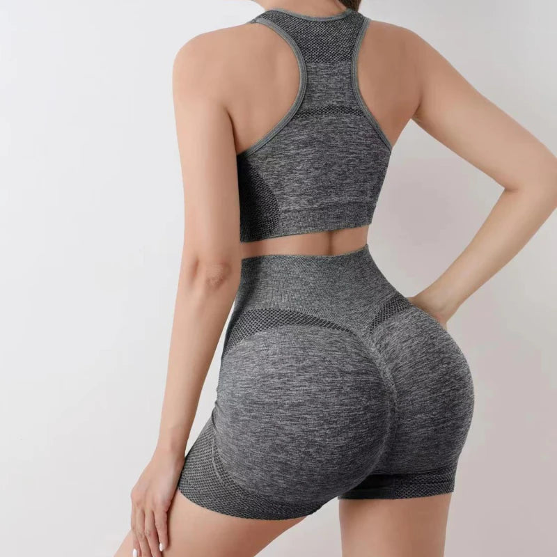 Grey Women's Gym and Yoga Outfit from behind