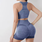 Blue Women's Gym and Yoga Outfit fully from behind