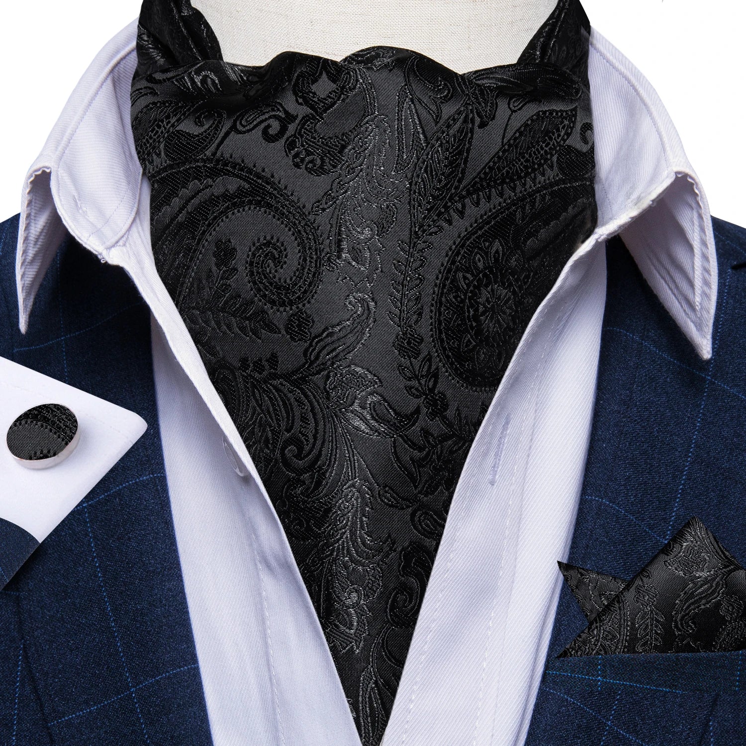 Men's Silk Cravat Set with Cufflinks and Pocket Square